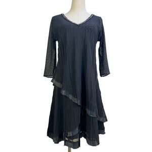 Komarov Tiered V-Neck Midi Dress Black